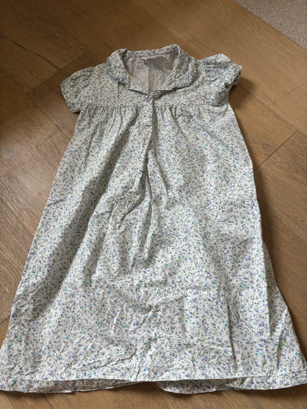 Rachel Riley White Floral Dress nightgown with Blue and Green Print 6